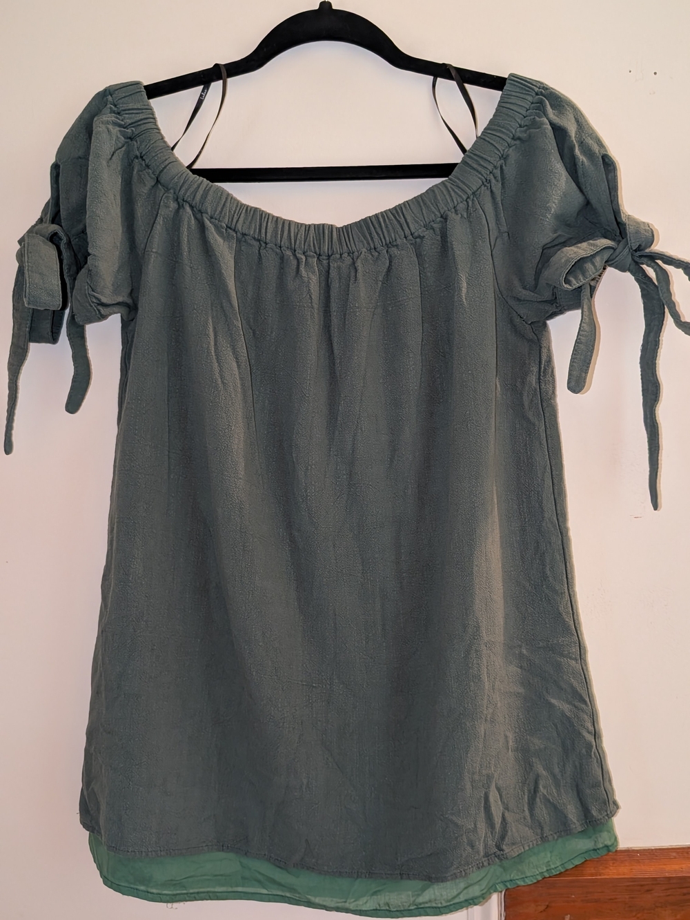 Lulu's Sage Green Off-Shoulder Tie Sleeve Tunic